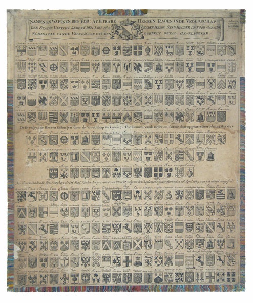 Wapenkaart met namen en wapens van de leden van de vroedschap van Utrecht 1618-1719