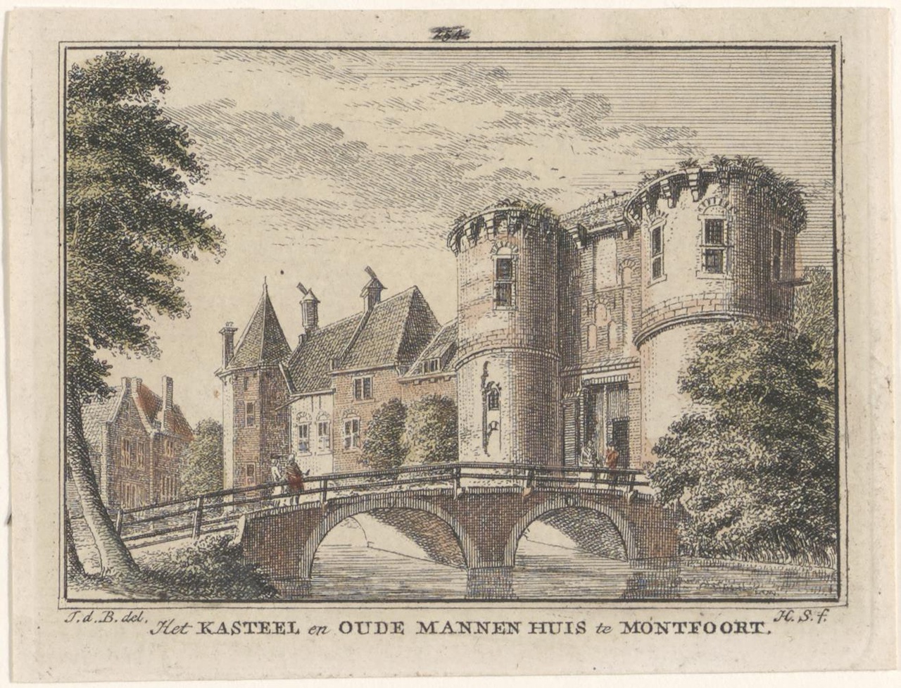Gezicht op de voorpoort van kasteel Montfoort en het Oudemannenhuis