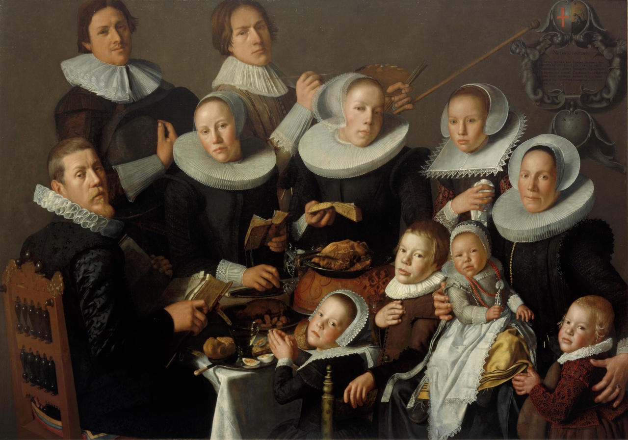Portret van de schilder Andries van Bochoven en zijn familie