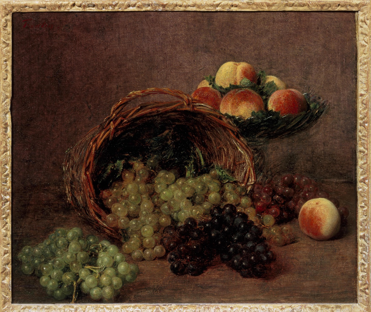 Stilleven met druiven en perziken