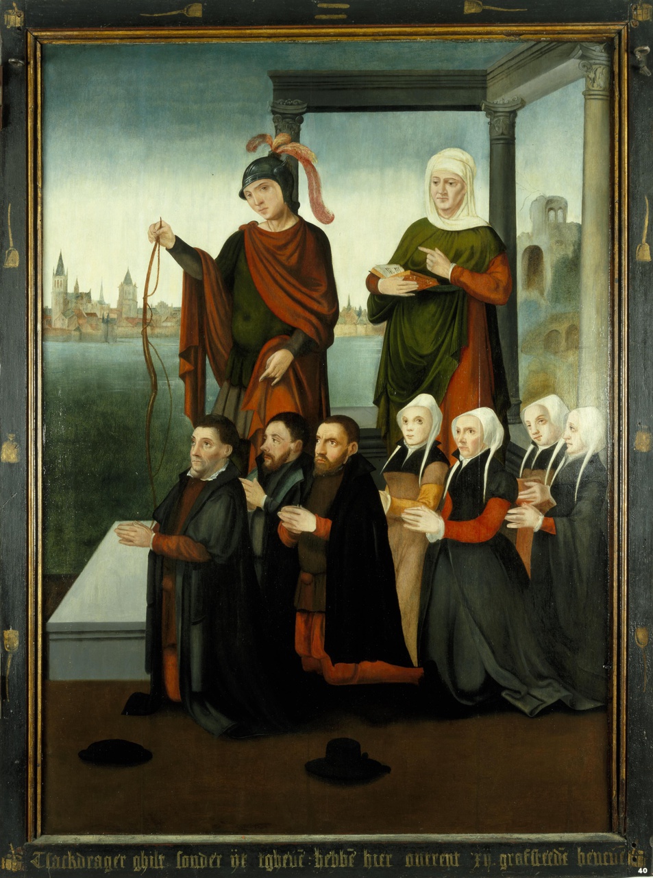 Rechterluik van het drieluik van de schuitenvoerders in de Jacobikerk te Utrecht, met stichtersfiguren en heiligen