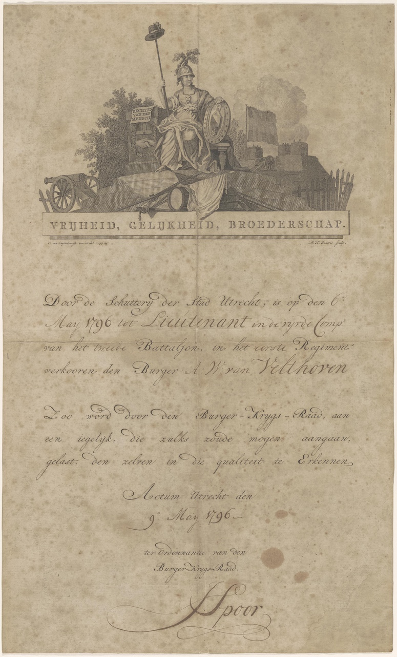 Aanstellingsbrief van de luitenant der schutterij A.W. van Velthoven
