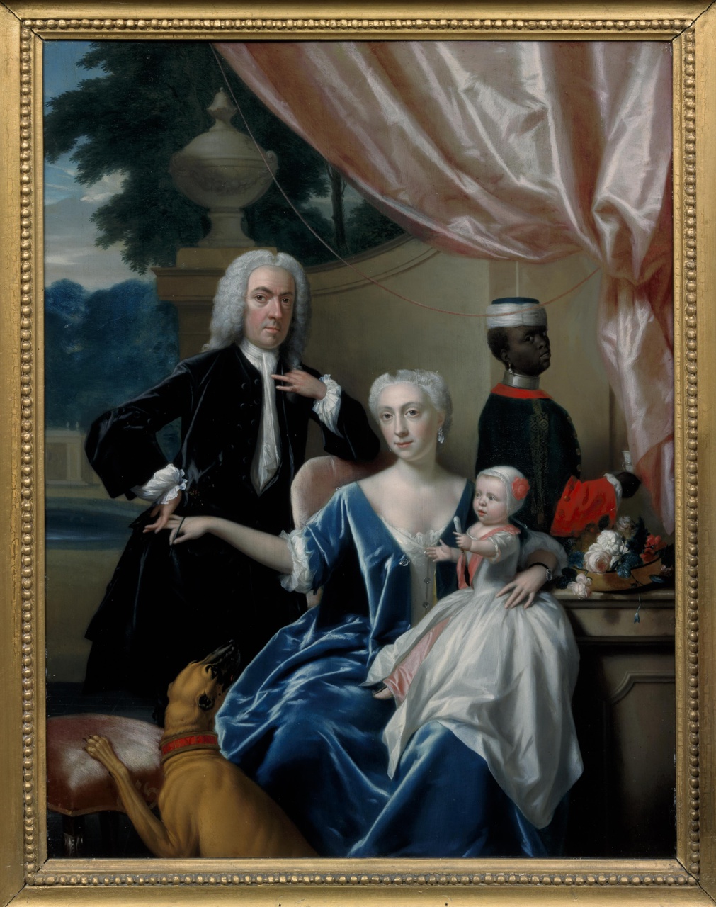 Portret van Johan Frederik van Friesheim (1685-1747), Marie Aimée van Friesheim-de Rapin de Thoyras (1716-1800) en hun zoon Johan Frederik (Godfried) van Friesheim (1738-1776) met een page