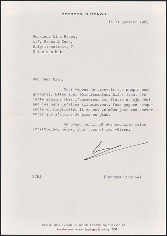 ingekomen brief bij Dick Bruna van Georges Simenon