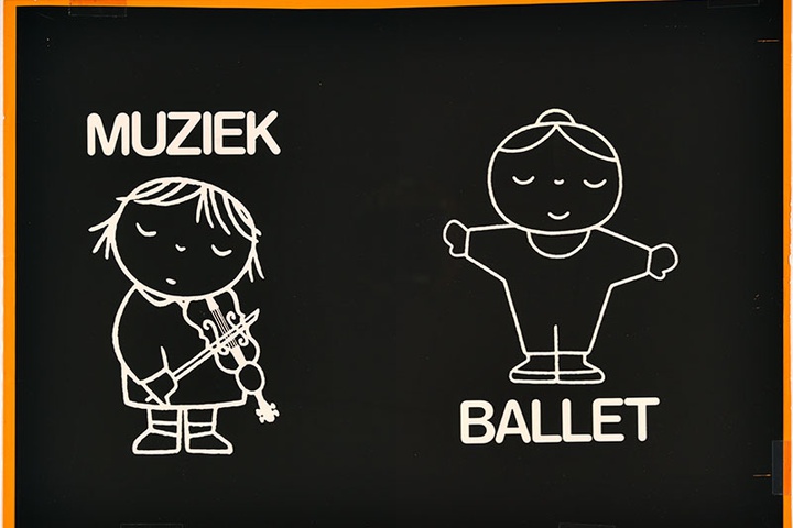 muziek, ballet, affiches voor een kinderfestival [aangetroffen in een doos met de titel: 'affiches', meisje speelt viool en een balletdanseres]