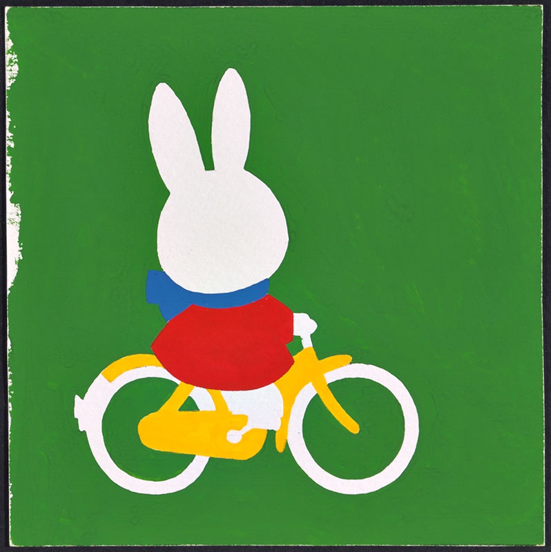 nijntje op de fiets [nijntje op de fiets op de omslag; aangetroffen bij de eerdere versie van het kinderboek wat niet is uitgegeven]