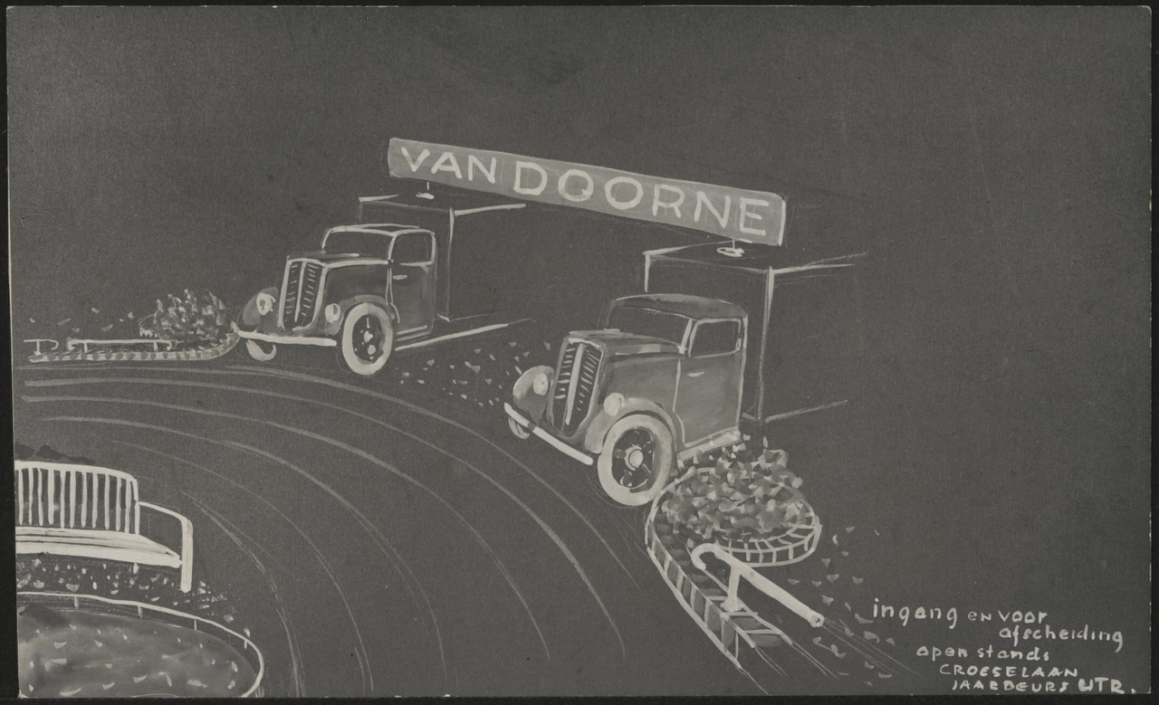 Afbeelding van stand Van Doorne, Jaarbeurs, tekening entree