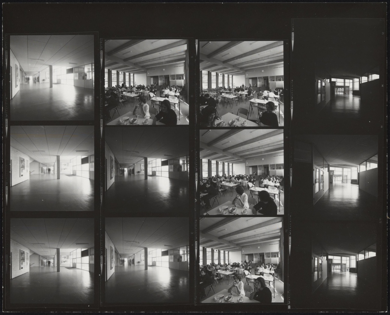 Afbeelding van Kunstacademie Arnhem, ca.1963, twaalf contact afdrukjes, van hal, aula en gang