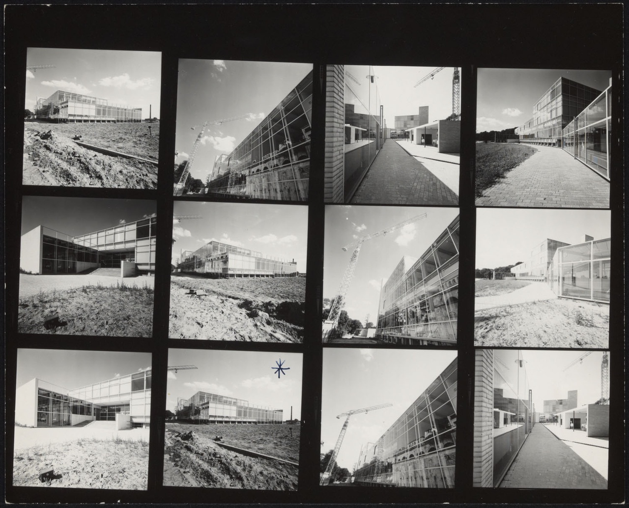 Afbeelding van Kunstacademie Arnhem, ca.1963, twaalf contact afdrukjes, van buitenkant in afbouw