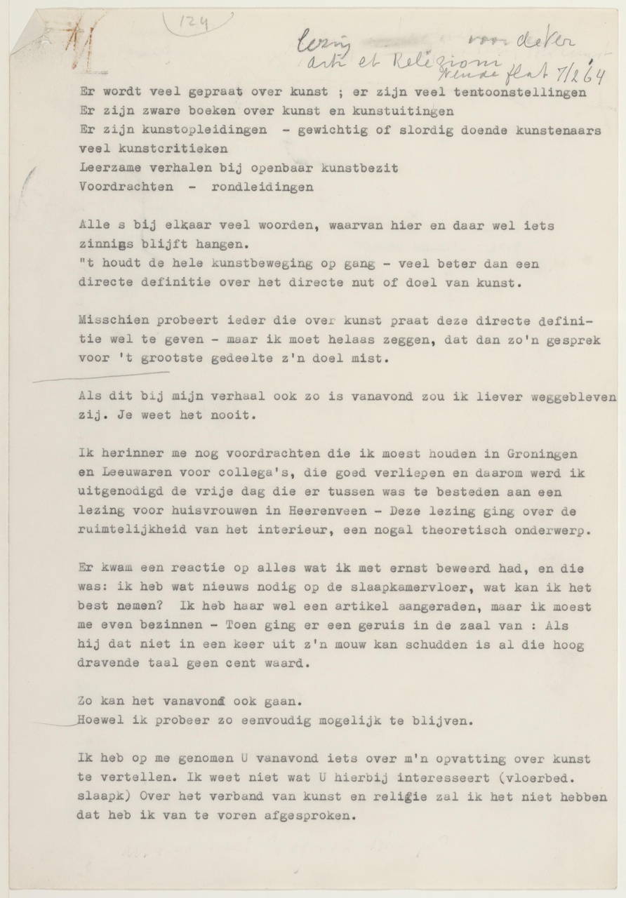 Er wordt veel gepraat over kunst (lezing voor Vereniging Arti et Religioni, Neudeflat, 7 februari 1964)