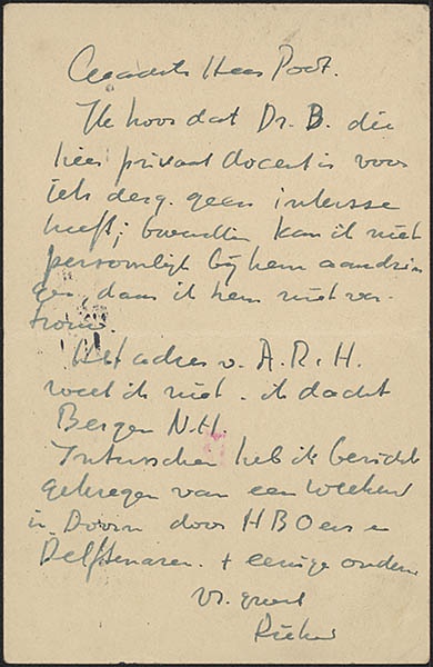 Briefkaart van Gerrit Thomas Rietveld aan Max Poot