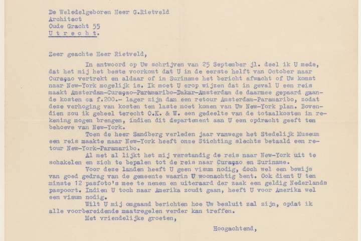 Brief van C. Meuleman / Sticusa aan G. Rietveld
