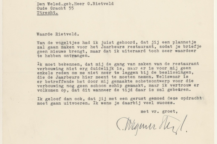 Brief van C. Wegener Sleeswijk aan G. Rietveld