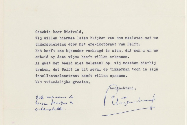 Brief van De Ploeg Peyenburg aan G. Rietveld