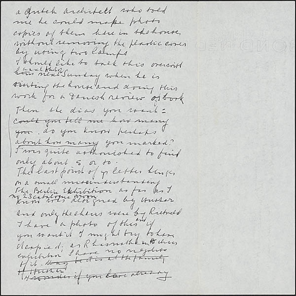 Brief van Truus Schröder aan Bernard Gay van het Camden Arts Centre in Londen over het toezenden van een fotokopie van een portret van Gerrit Thomas Rietveld
