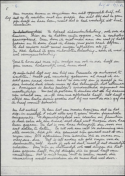 kopie van brief van Han Schröder aan Marjan Schröder over de toekomst van het Rietveld Schroder archief