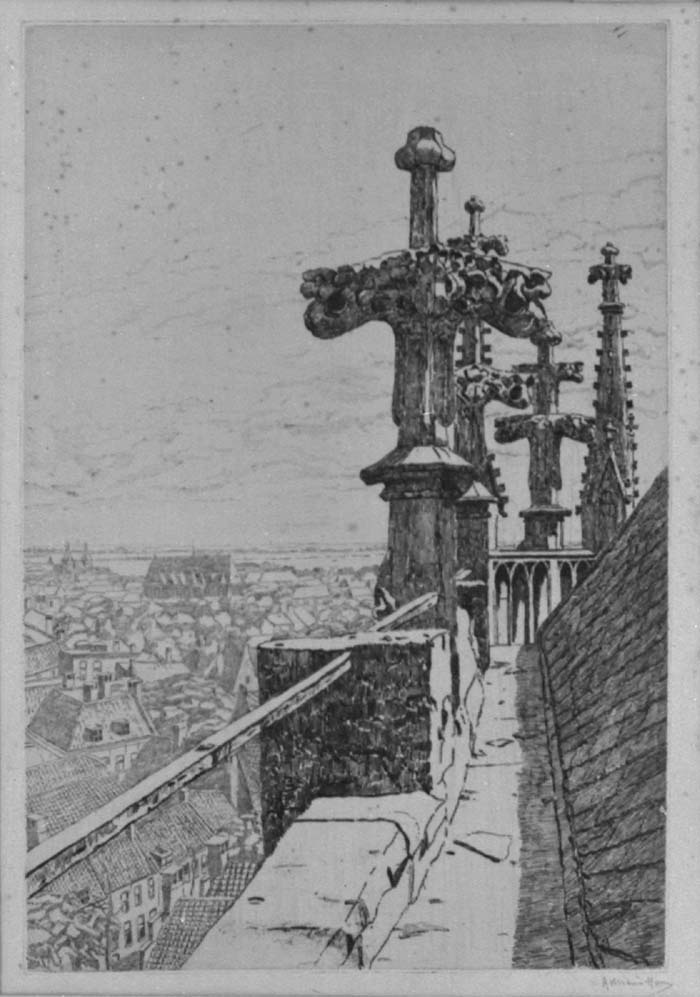 Kruisbloemen en fialen op het dak van de Domkerk (kooromgang)