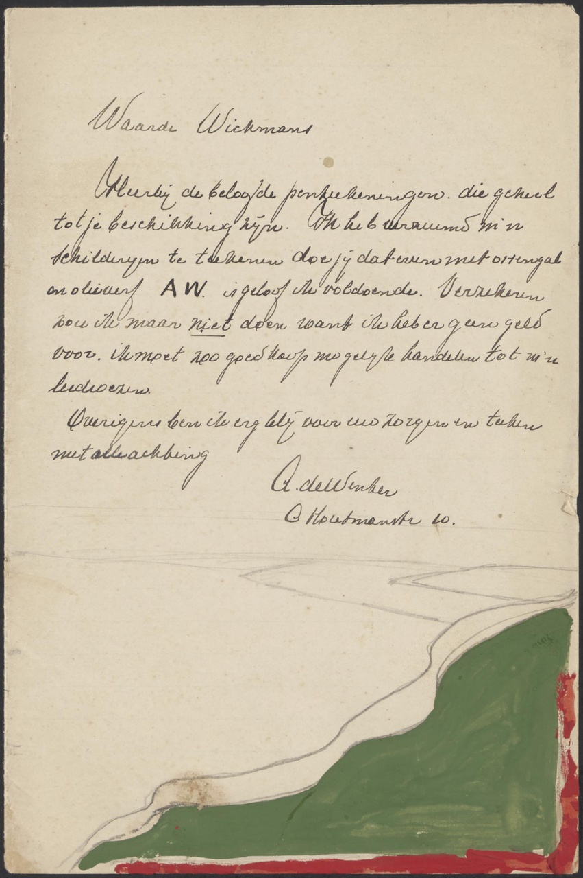 Brief met 8 tekeningen van A.J. de Winter aan Erich Wichman