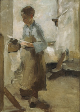 Jonge arbeider aan een spanbok