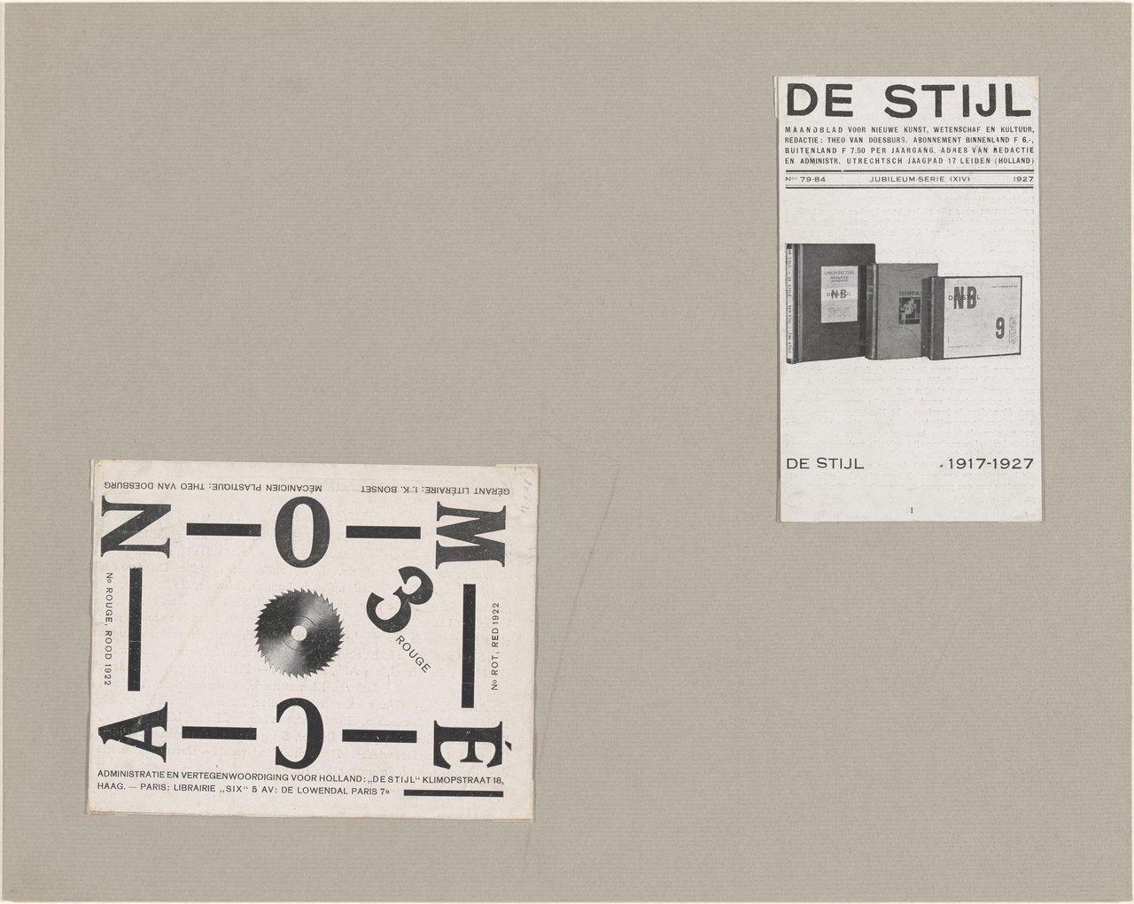 Mécano no. 3 Rouge, Rood, Rot, Red en deel van de omslag (?) van De Stijl no. 79-84, 1927