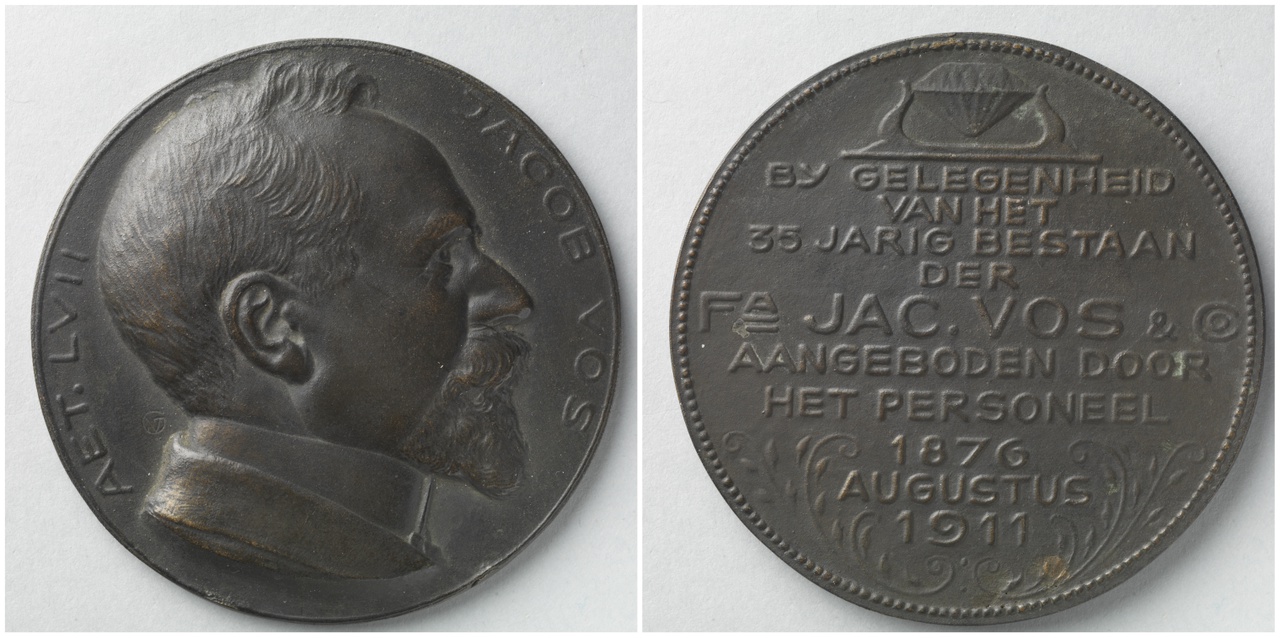 Gedenkpenning vijfendertigjarig bestaan van de juweliersfirma Jac. Vos en Co in Rotterdam
