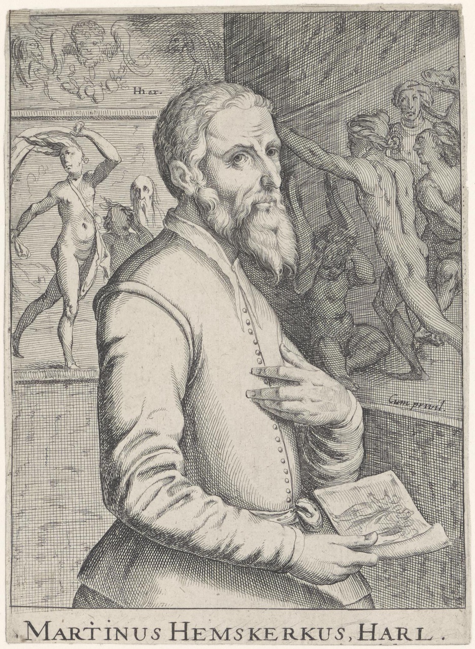 Portret van Maarten van Heemskerck (1498-1574). Pictorum Aliquot Celebrium Praecipuae Germaniae Inferioris Effigies