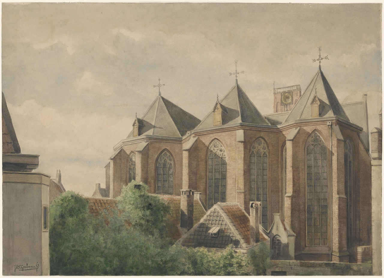 Gezicht op de koorpartij van de Jacobikerk te Utrecht