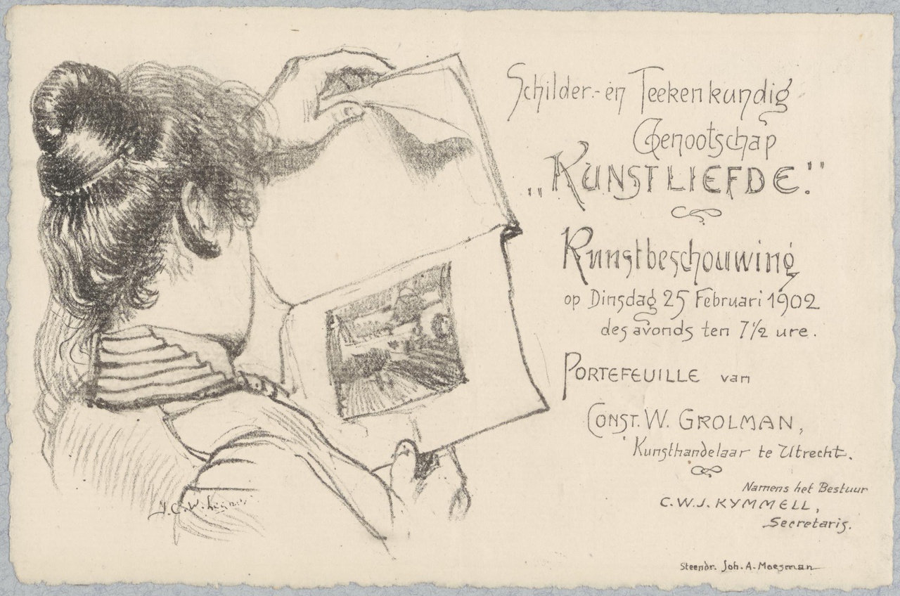 Uitnodiging van Genootschap Kunstliefde voor tentoonstelling op dinsdag 25 februari 1902