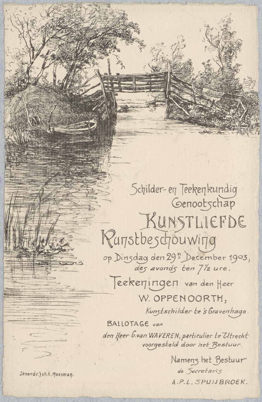 Uitnodiging van Genootschap Kunstliefde voor een kunstbeschouwing op 29 december 1903