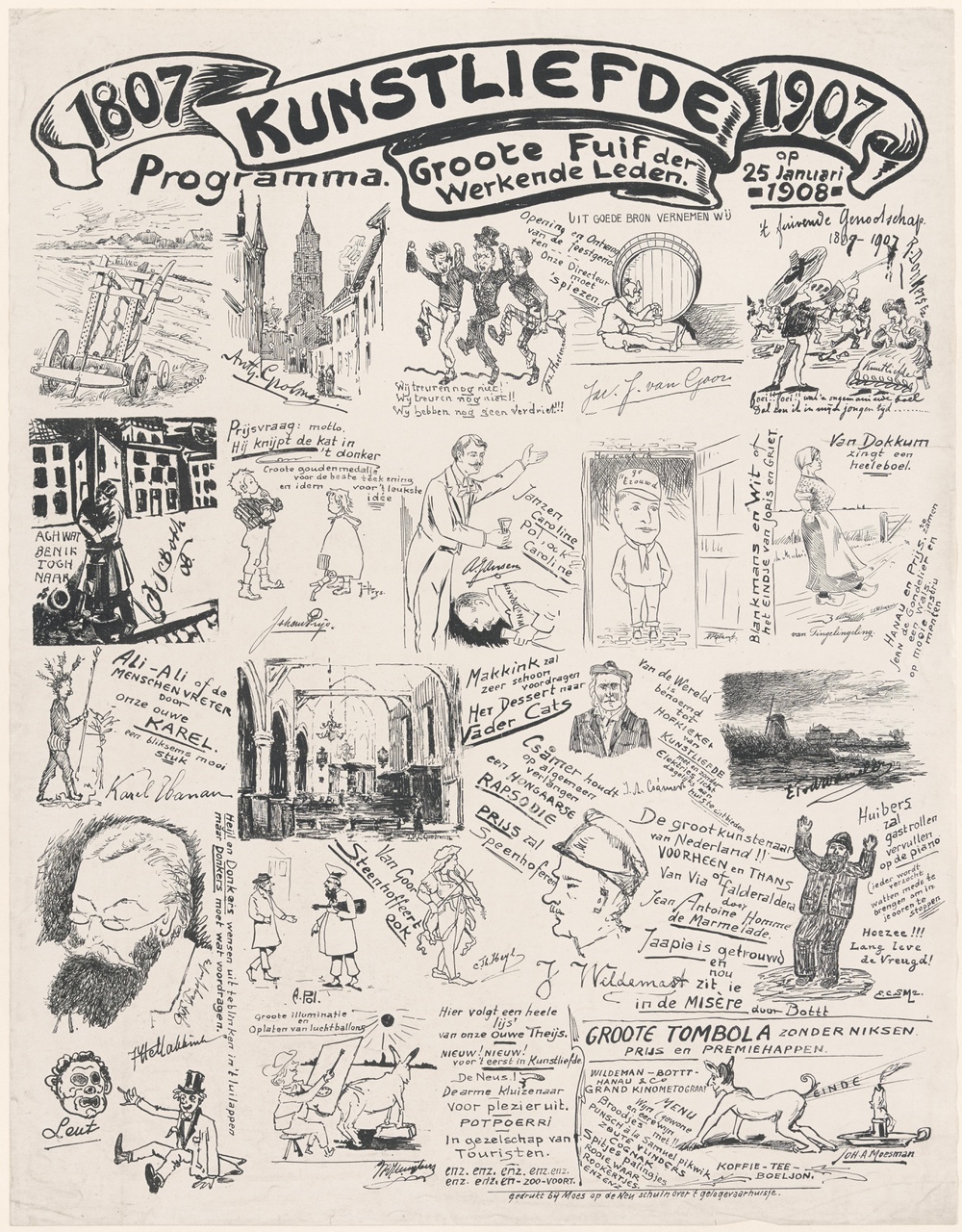 Affiche van het Genootschap Kunstliefde voor de Groote fuif der werkende leden op 25 januari 1908