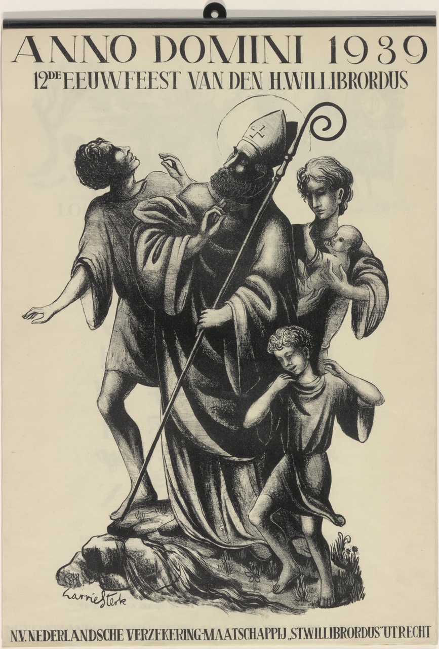 St. Willibrordus geflankeerd door vier figuren