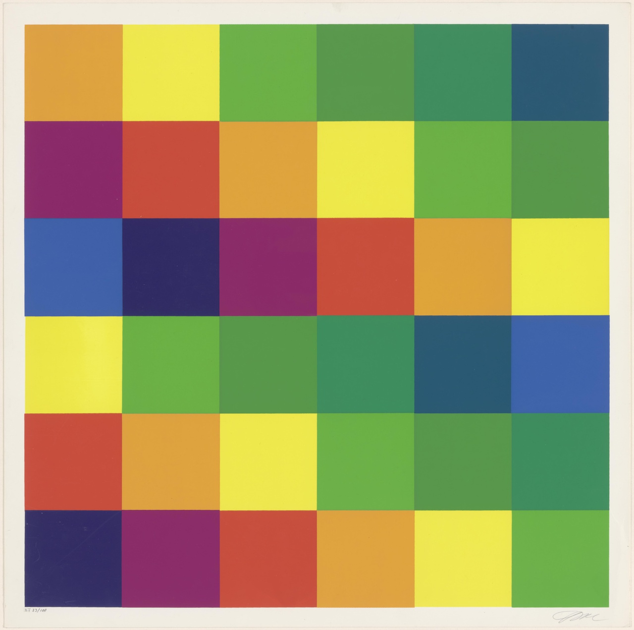 Sechs systematische Farbreihen mit blaugrünen und violetten Akzenten 1955-67