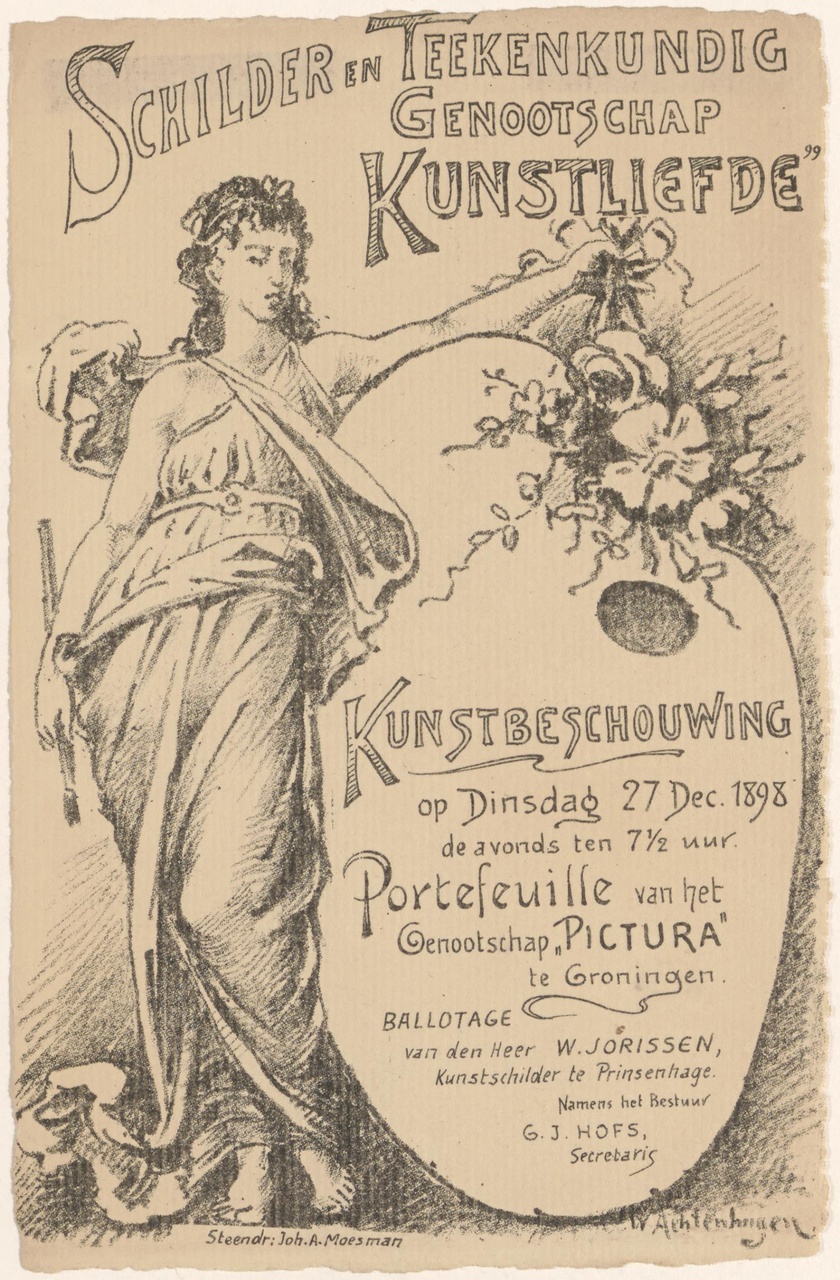 Uitnodiging van Genootschap Kunstliefde voor een kunstbeschouwing op 27 december 1898