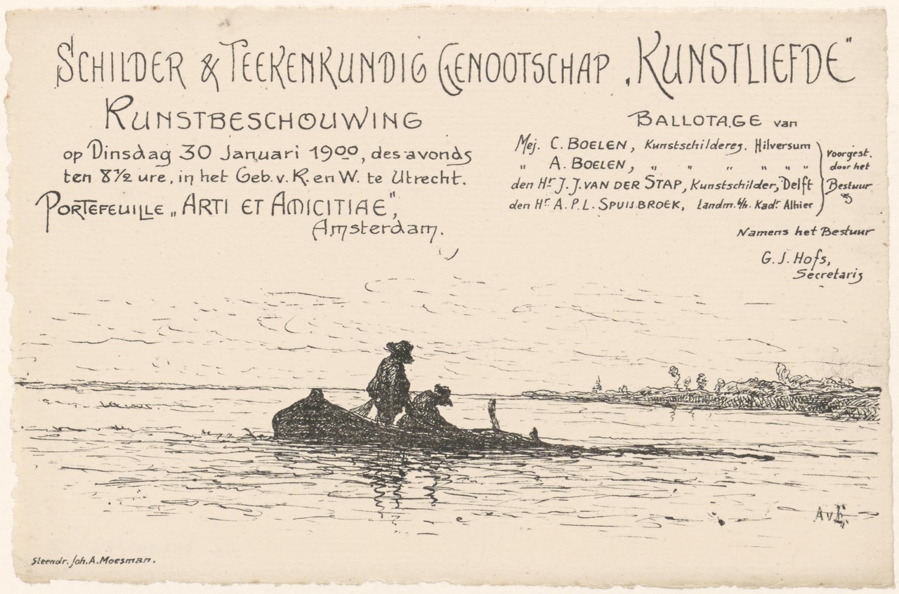 Uitnodiging van Genootschap Kunstliefde voor een kunstbeschouwing op 30 januari 1900