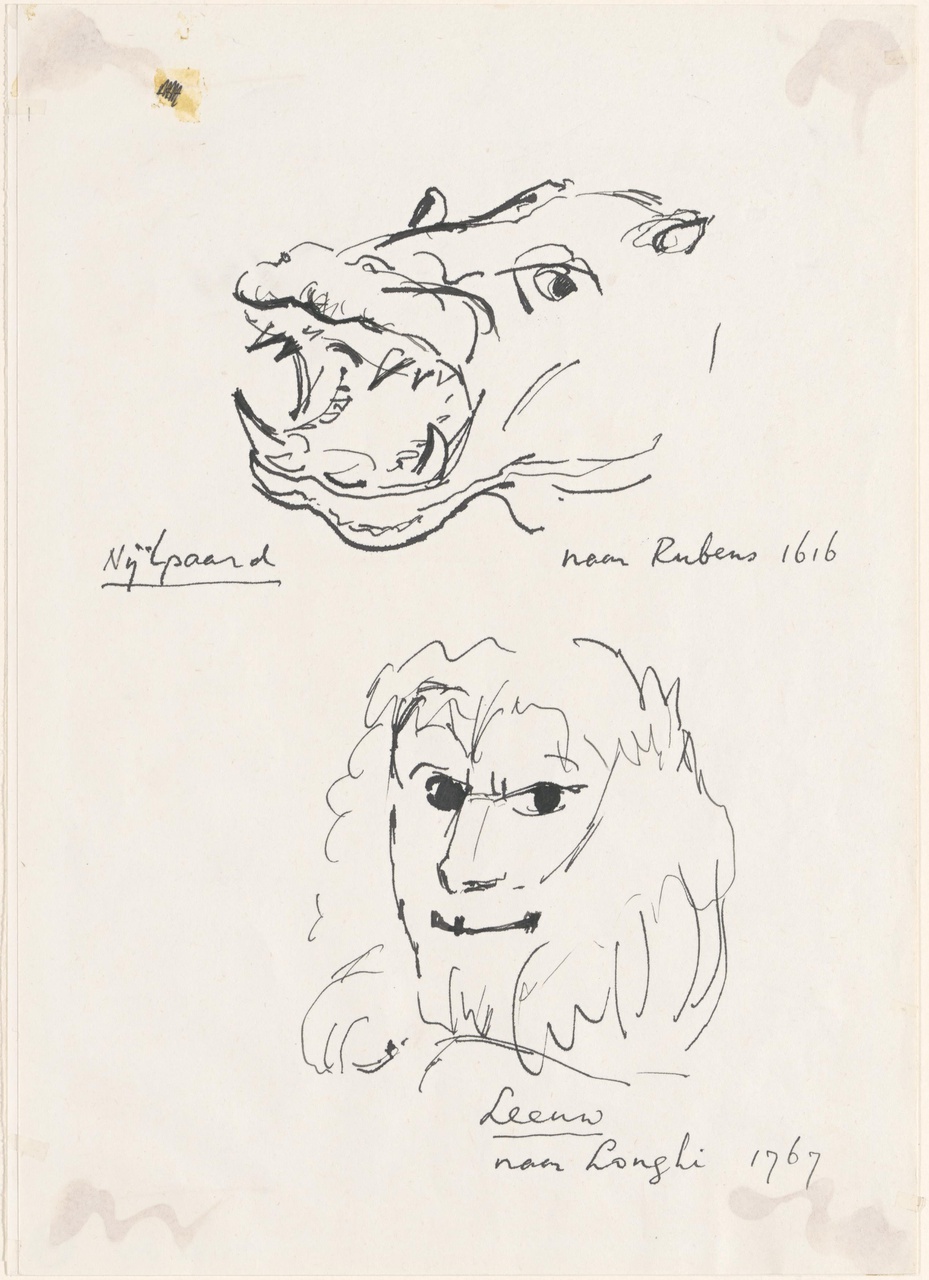 Nijlpaard naar Rubens 1616; Leeuw naar Longhi 1767