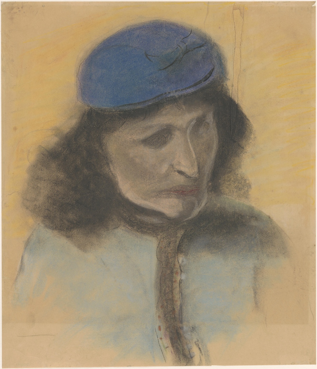 Portret van een vrouw met een blauw hoedje