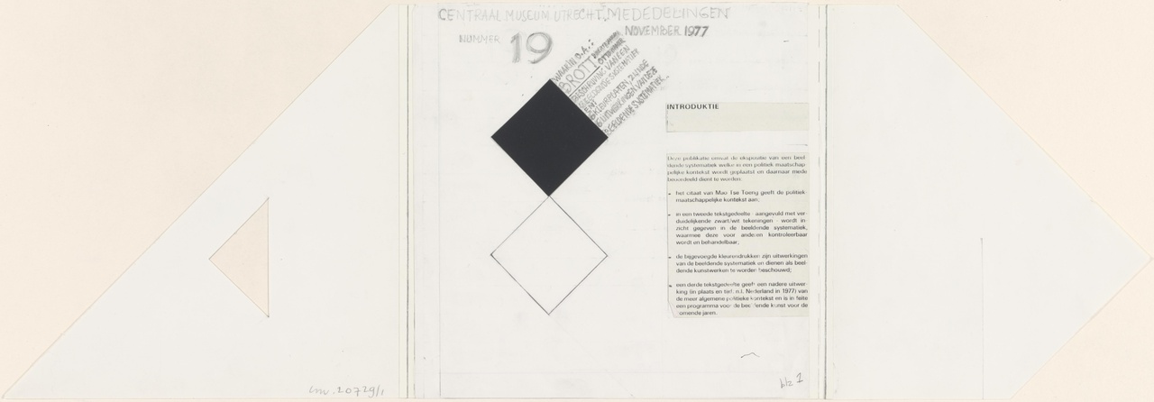 Ontwerp omslag en plakproef voor Centraal Museum Mededelingen nr. 19, november 1977