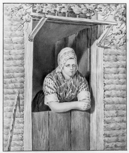Vrouw leunend op halfgeopende deur
