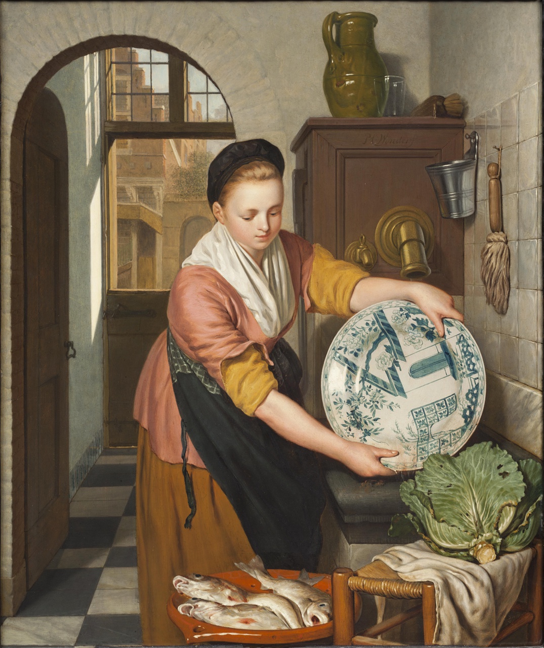 Dienstmeisje in een keuken