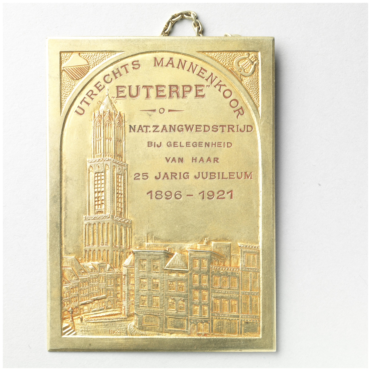 Gedenkplaquette nationale zangwedstrijd ter gelegenheid van het vijfentwintigjarig jubileum van eht Utrechtsch Mannenkoor 'Euterpe'