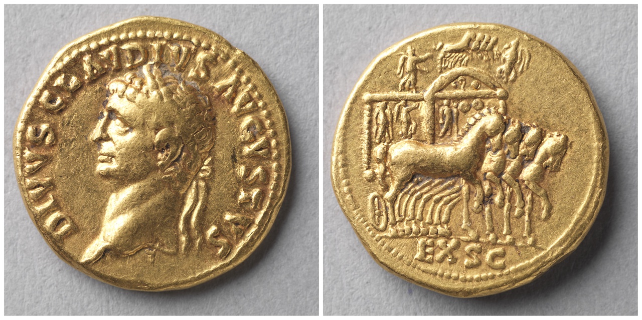 Aureus, Romeinse keizerlijke munt, Nero (54-68), met kop van Claudius