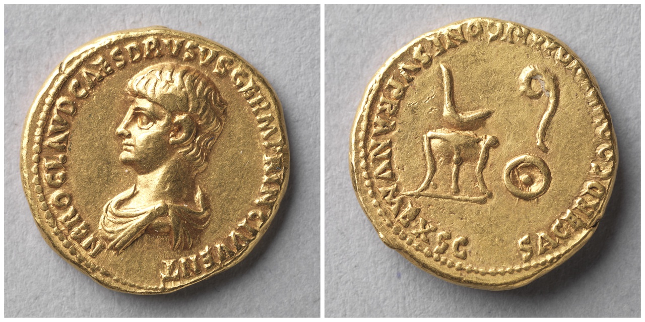 Aureus, Romeinse keizerlijke munt, Claudius (41-54), met kop van Nero