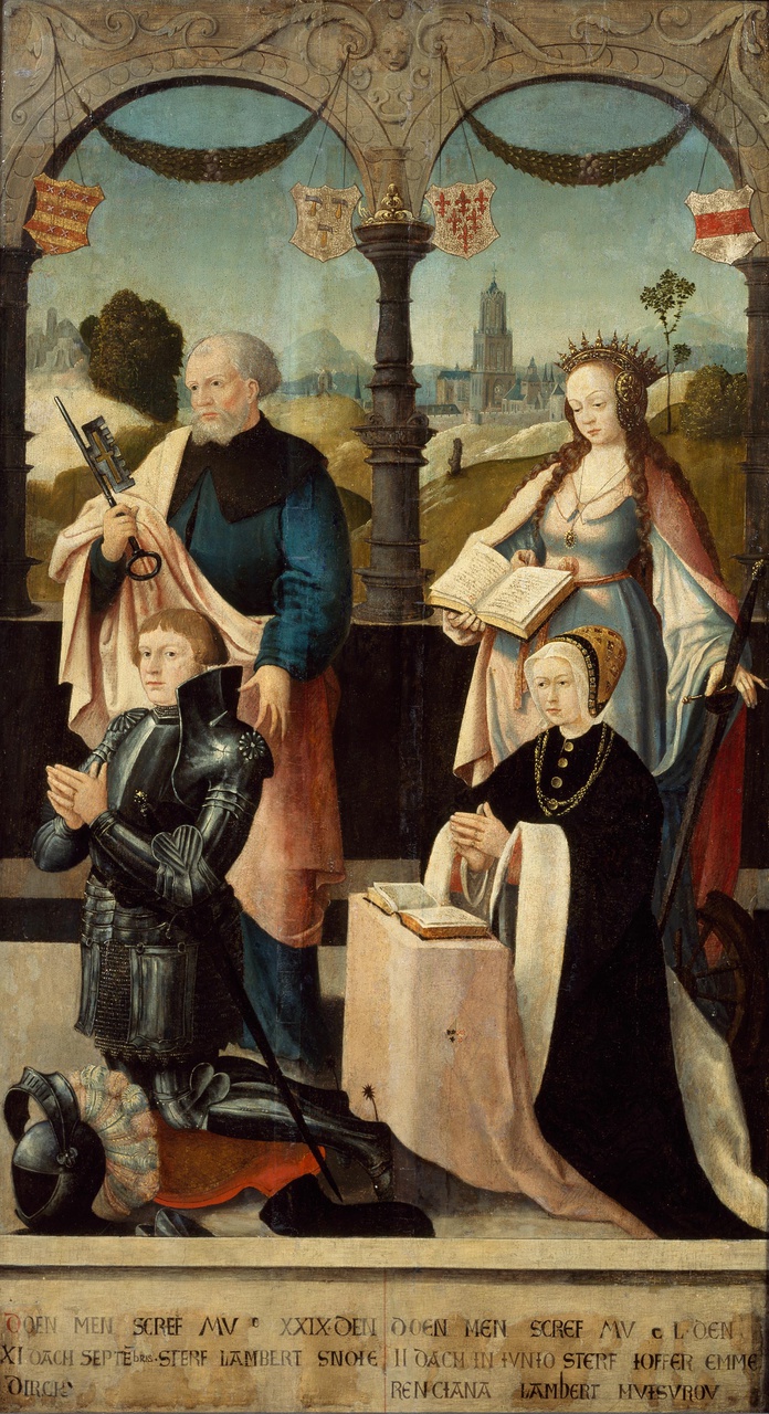 Rechterluik (binnenzijde) van een drieluik met de portretten van Lambert Snoy (?-1529) en Emmerentiana Snoy-Pauw (1510-1550) en Petrus en Catharina