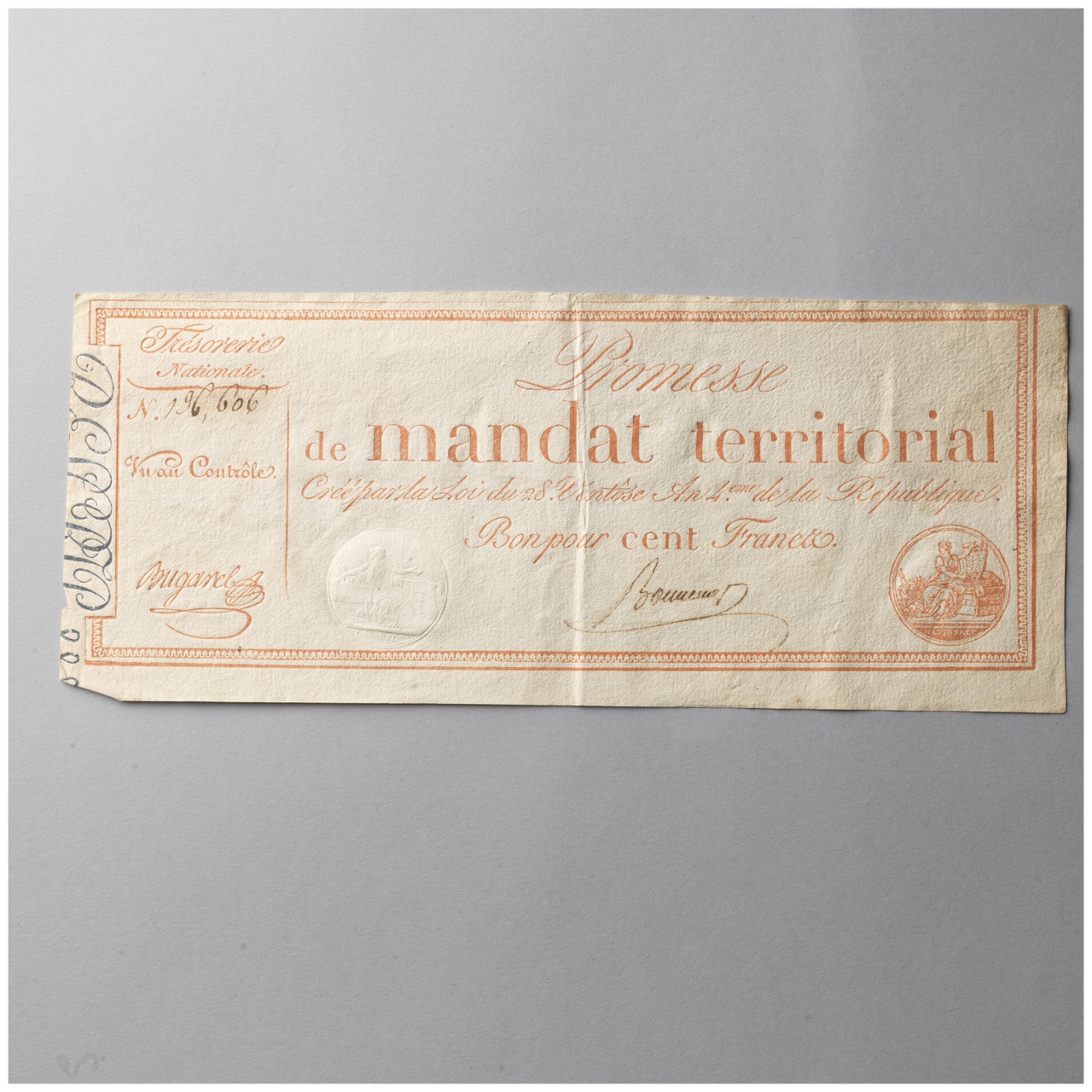Promesse de mandat territorial van 100 francs