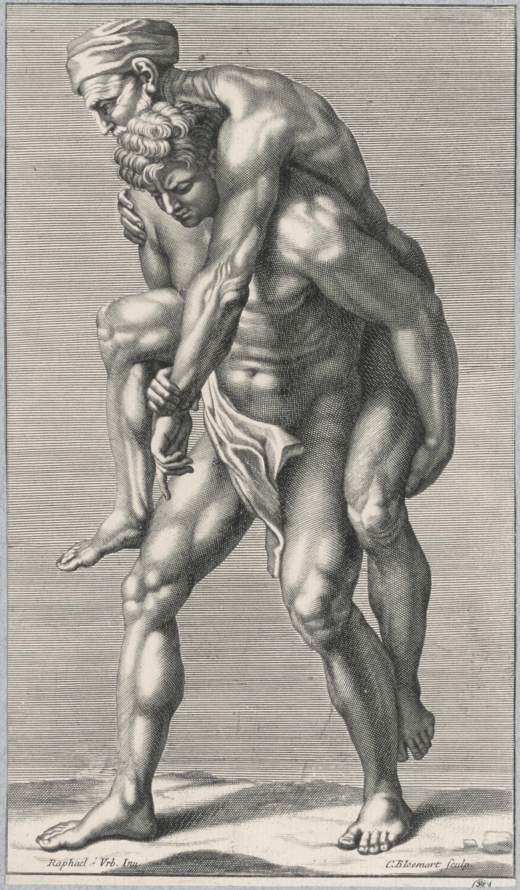 Aeneas met zijn vader Anchises op de schouders