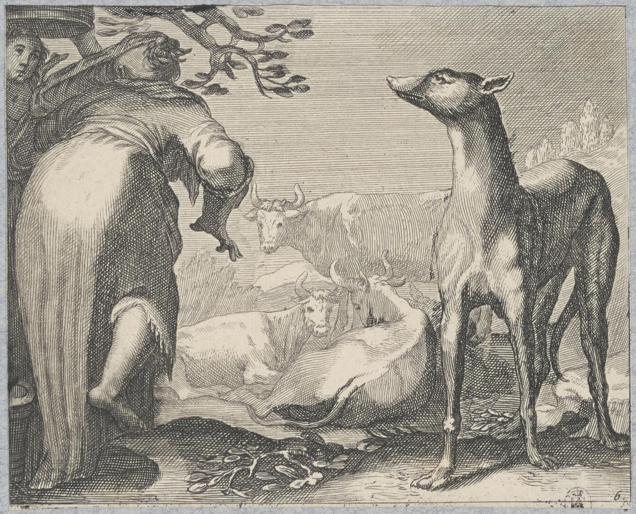 Twee vrouwen en hond in een landschap met koeien