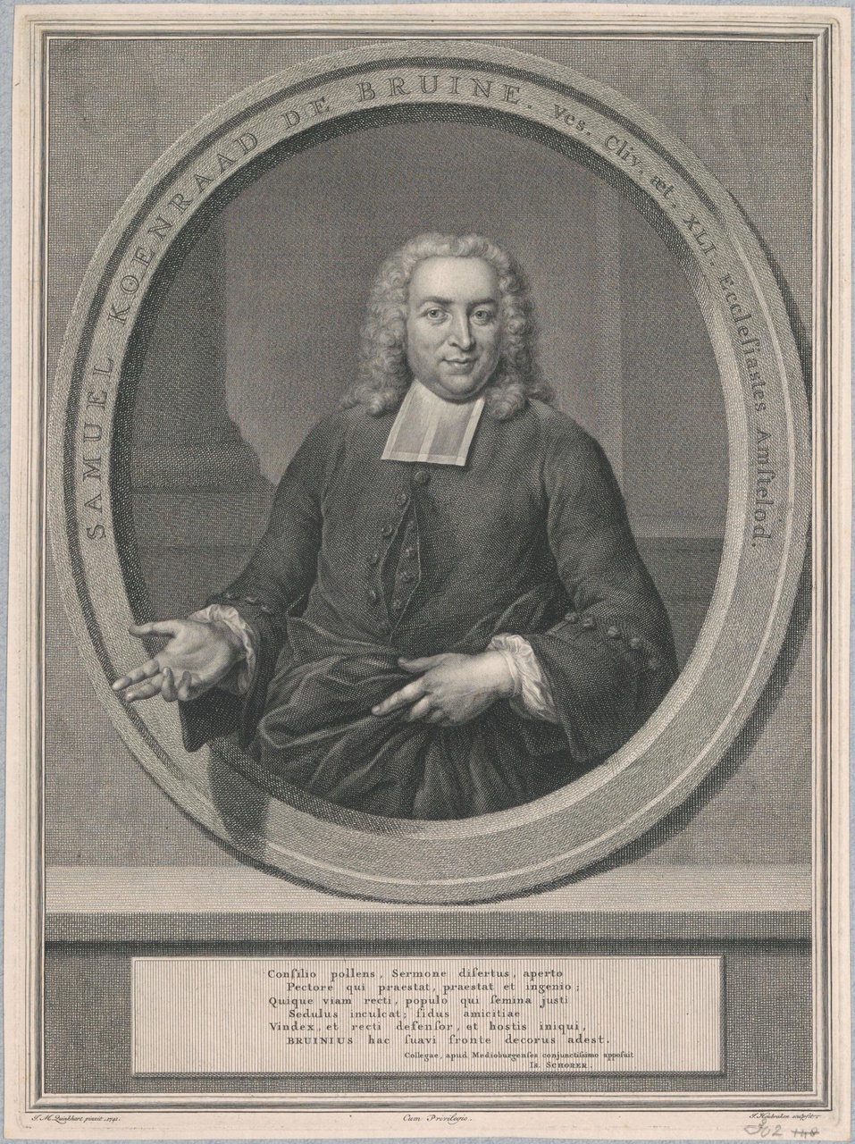 Portret van ds. Samuel Koenraad de Bruine (1700-1748)