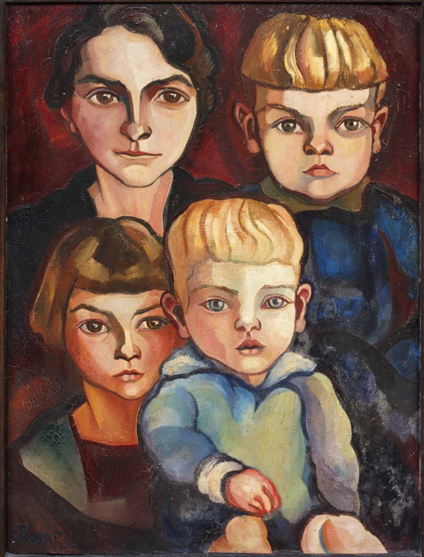 Portret van mevr. D. van Ravesteyn en haar drie kinderen