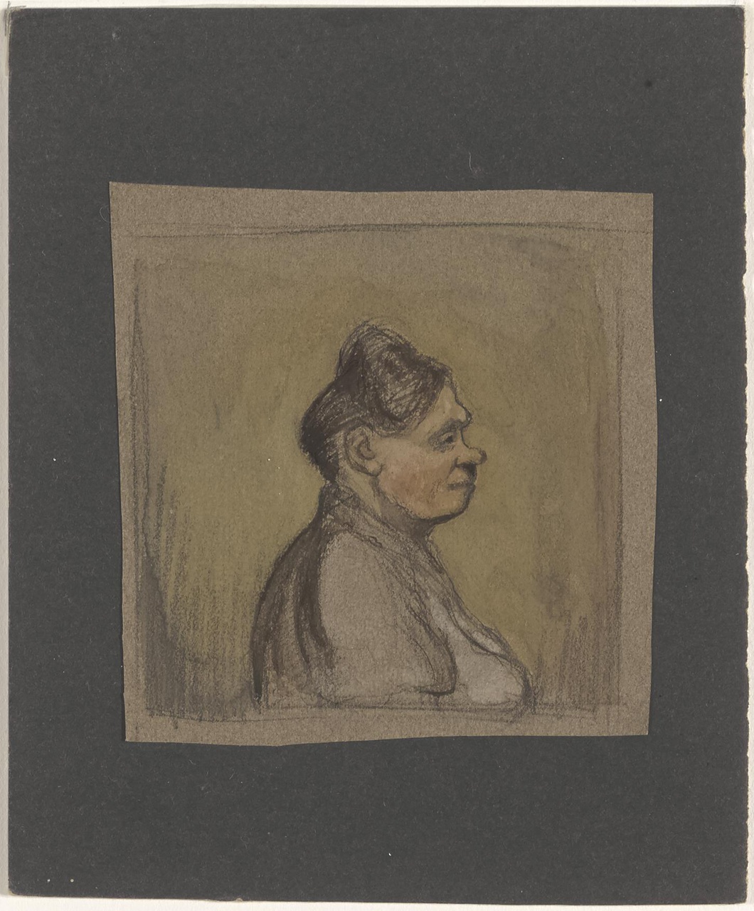 Portret van een vrouw en profil (karikatuur)