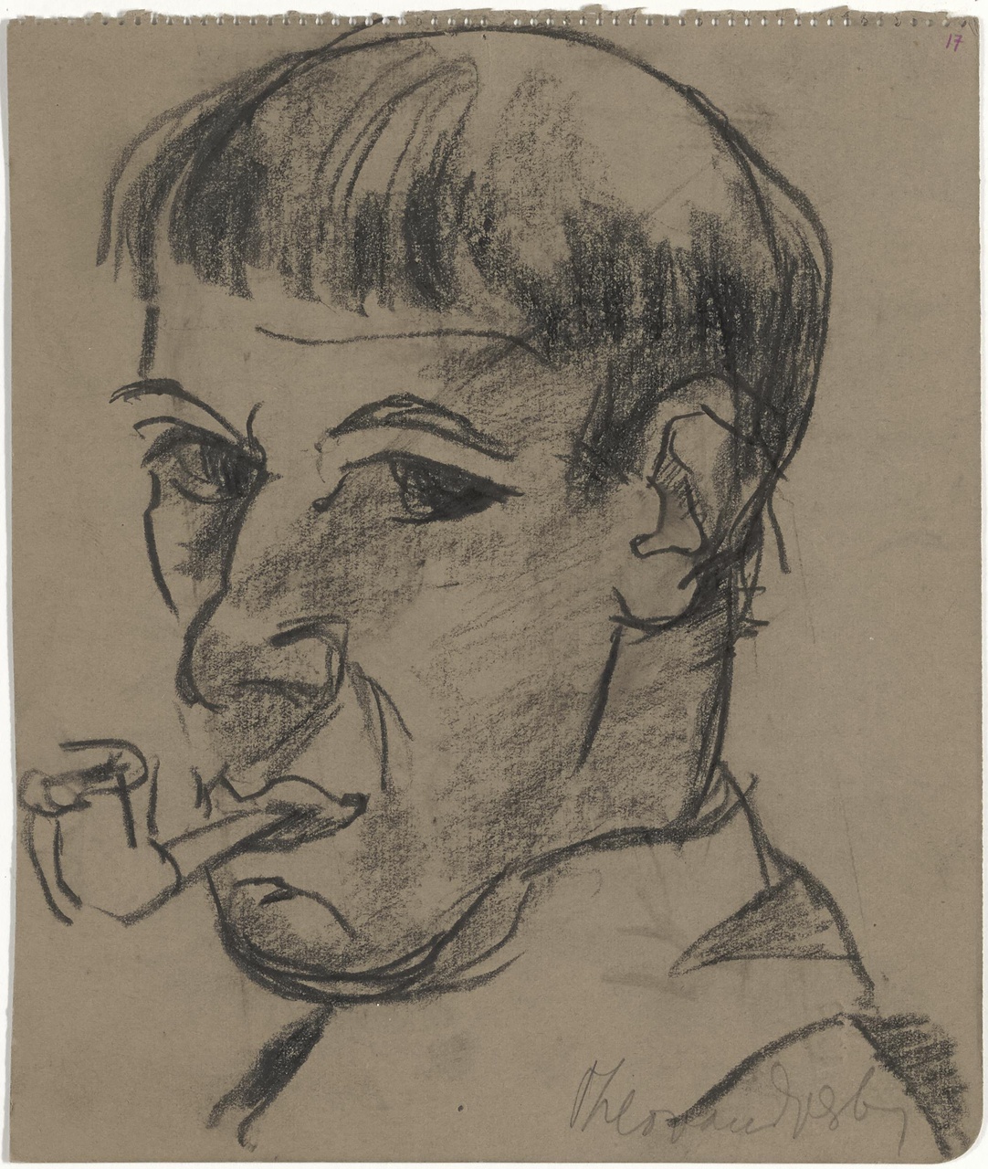 Portret van een man met pijp (Hans Arp?)